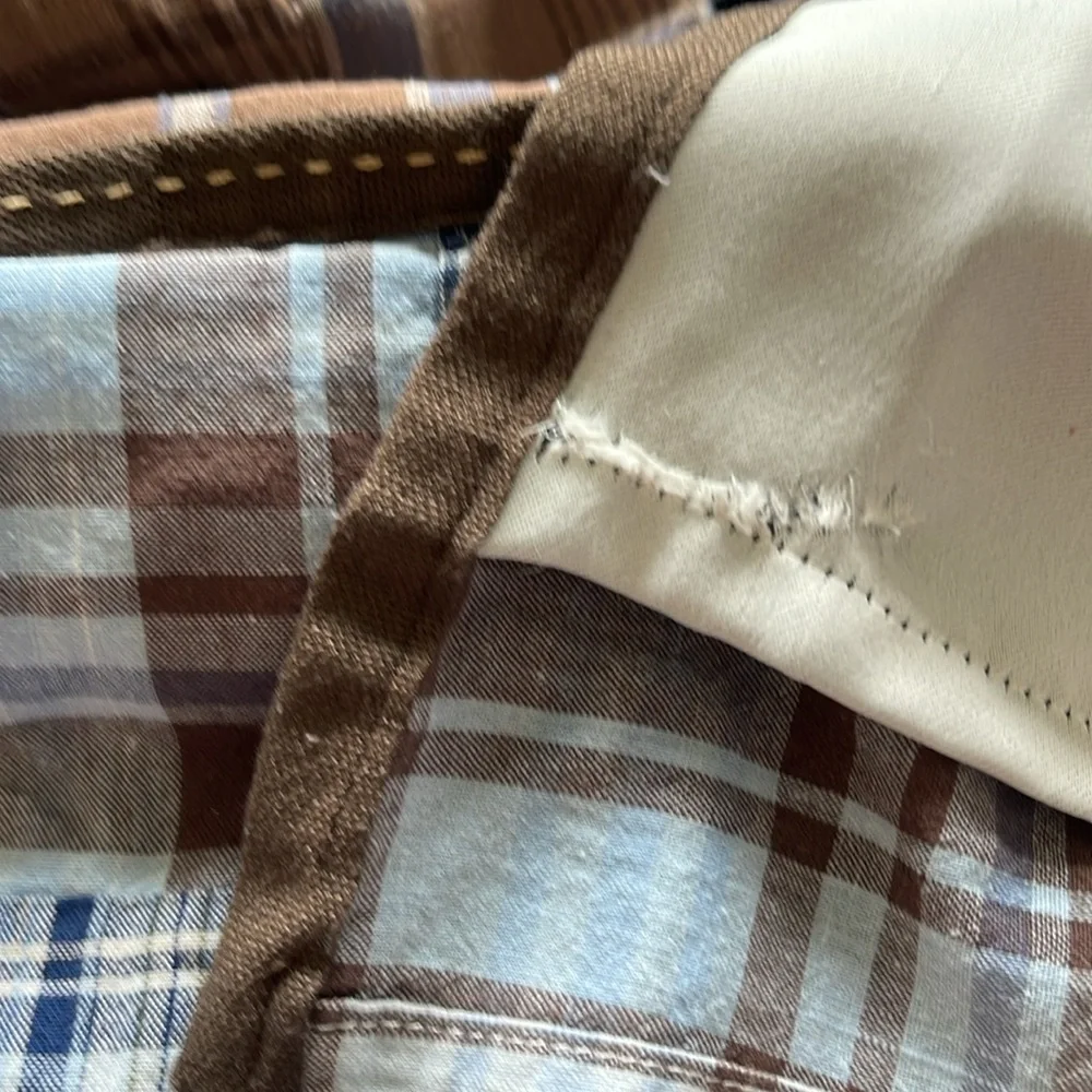 Pottery Barn Madras Patchwork Drapes - Blue Brown Plaid - 1pair 42.5” X 59.5”